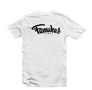 famwear label logo script tshirt black