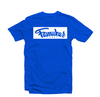 famawear label logo script blue tshirt